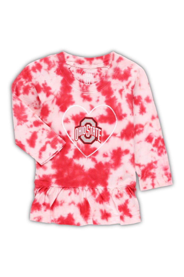 Girls Infant Wes & Willy Scarlet Ohio State Buckeyes Tie-Dye Ruffle Raglan Long Sleeve T-Shirt & Leggings Set, Alternate, color, Scarlet
