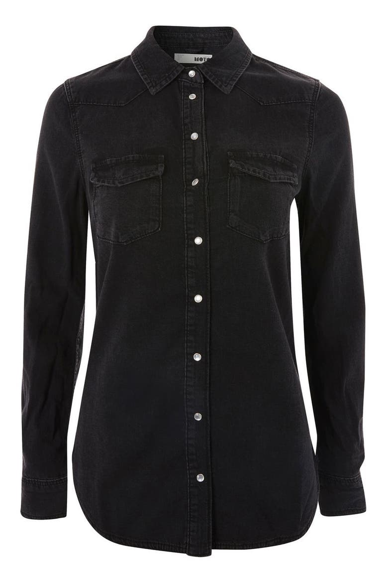 Gigi Fitted Denim Western Shirt, Alternate, color, WASHED BLACK