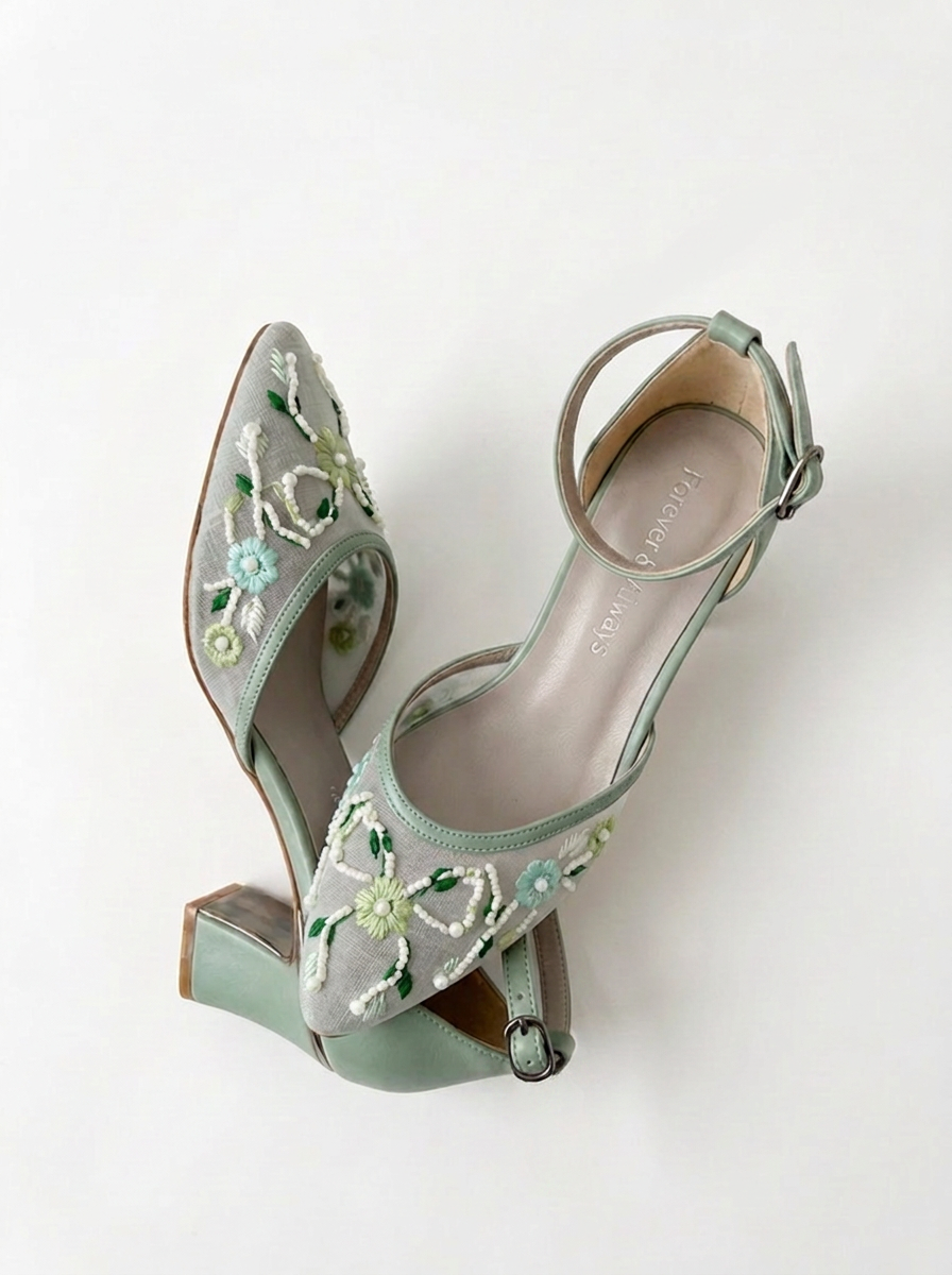 Lorelai Block Heel Embroidered Bridal Pump, Alternate, color, Green