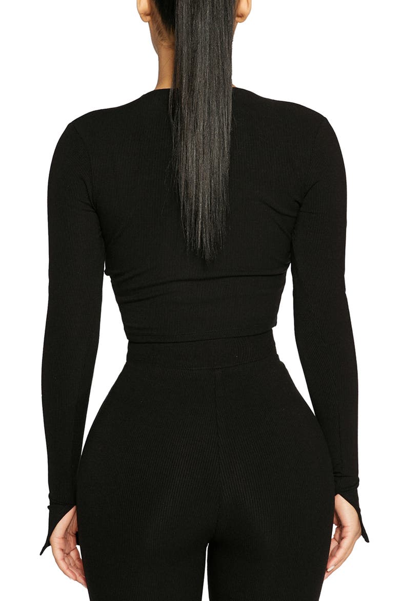 Rib Crop Cardigan, Alternate, color, BLACK