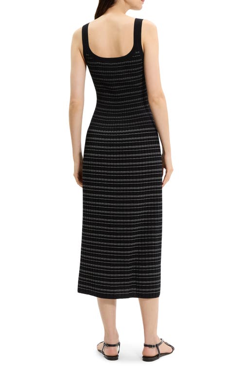 Theory Variegated Stripe Pima Cotton Blend Midi Dress In Black