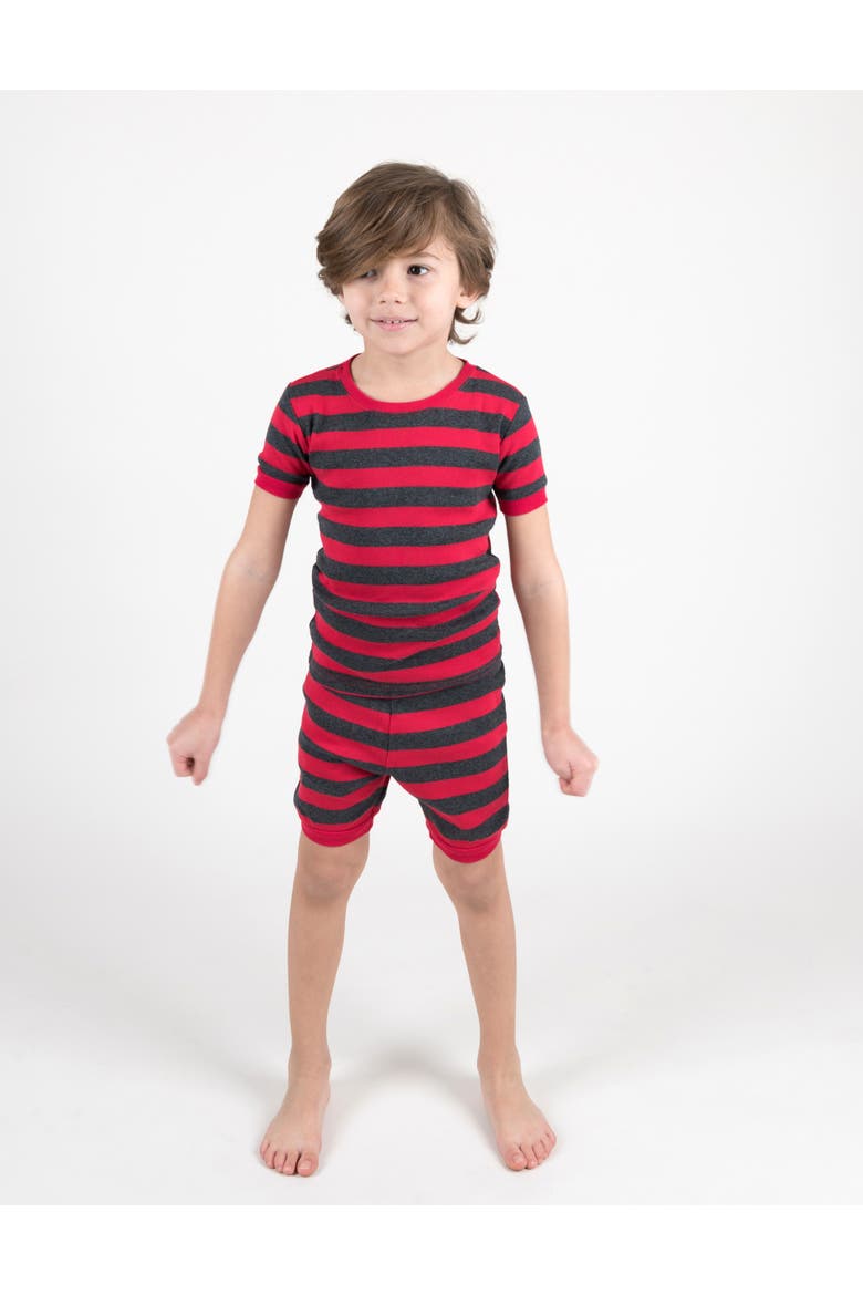 Kids Cotton Two-Piece Short Pajamas, Stripes & Solids, Alternate, color, Striped Red & Gray