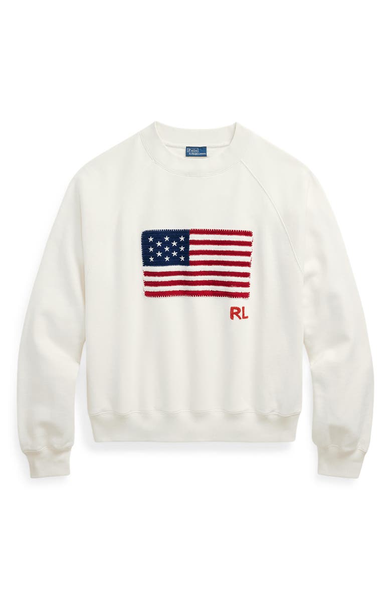 Polo Ralph Lauren Logo Flag French Terry Crewneck Sweatshirt, Alternate, color, 