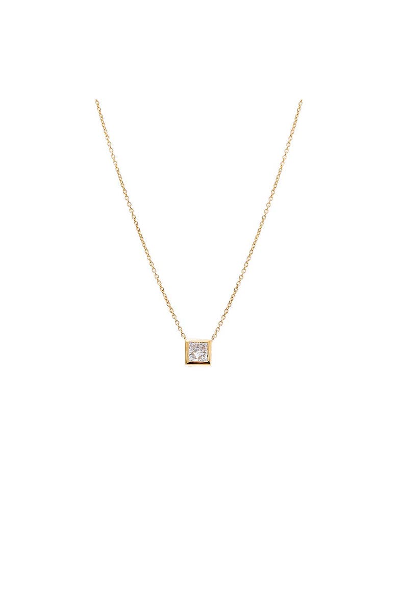 Lab Grown Diamond Princess Cut Bezel Necklace 14K, Main, color, 14K Gold - 1 Carat