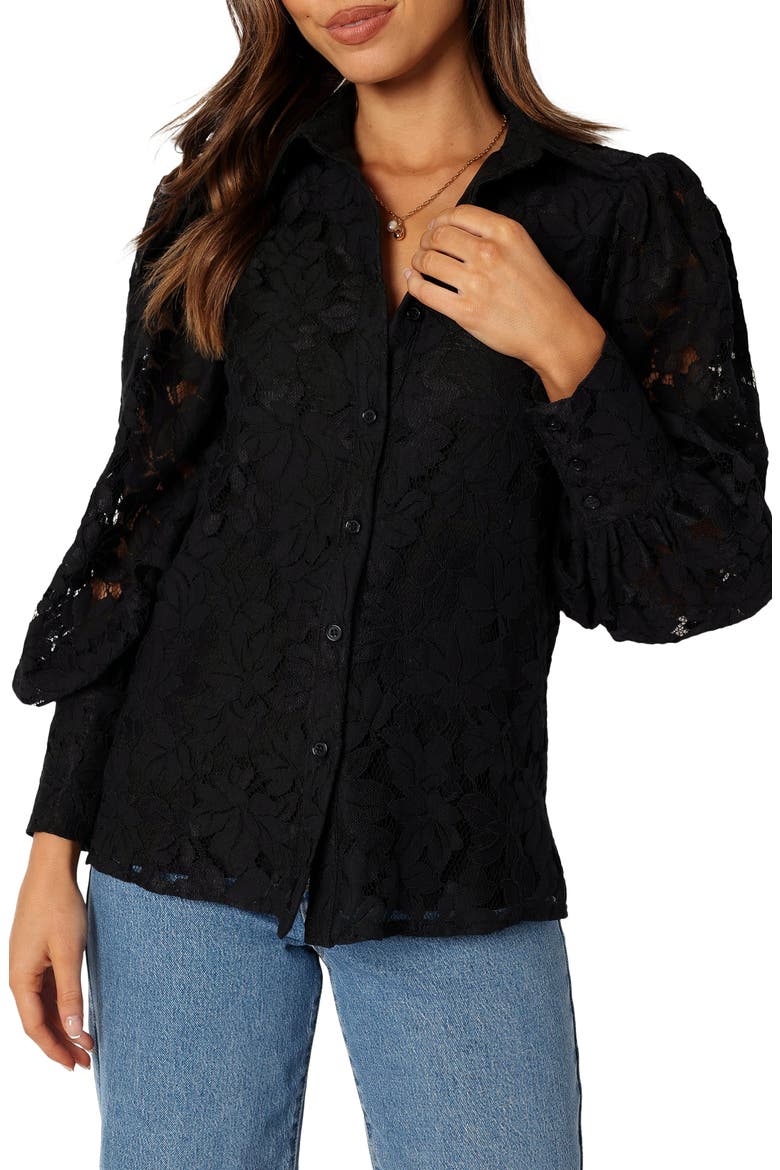 Tadeo Floral Lace Button-Up Shirt, Alternate, color, BLACK