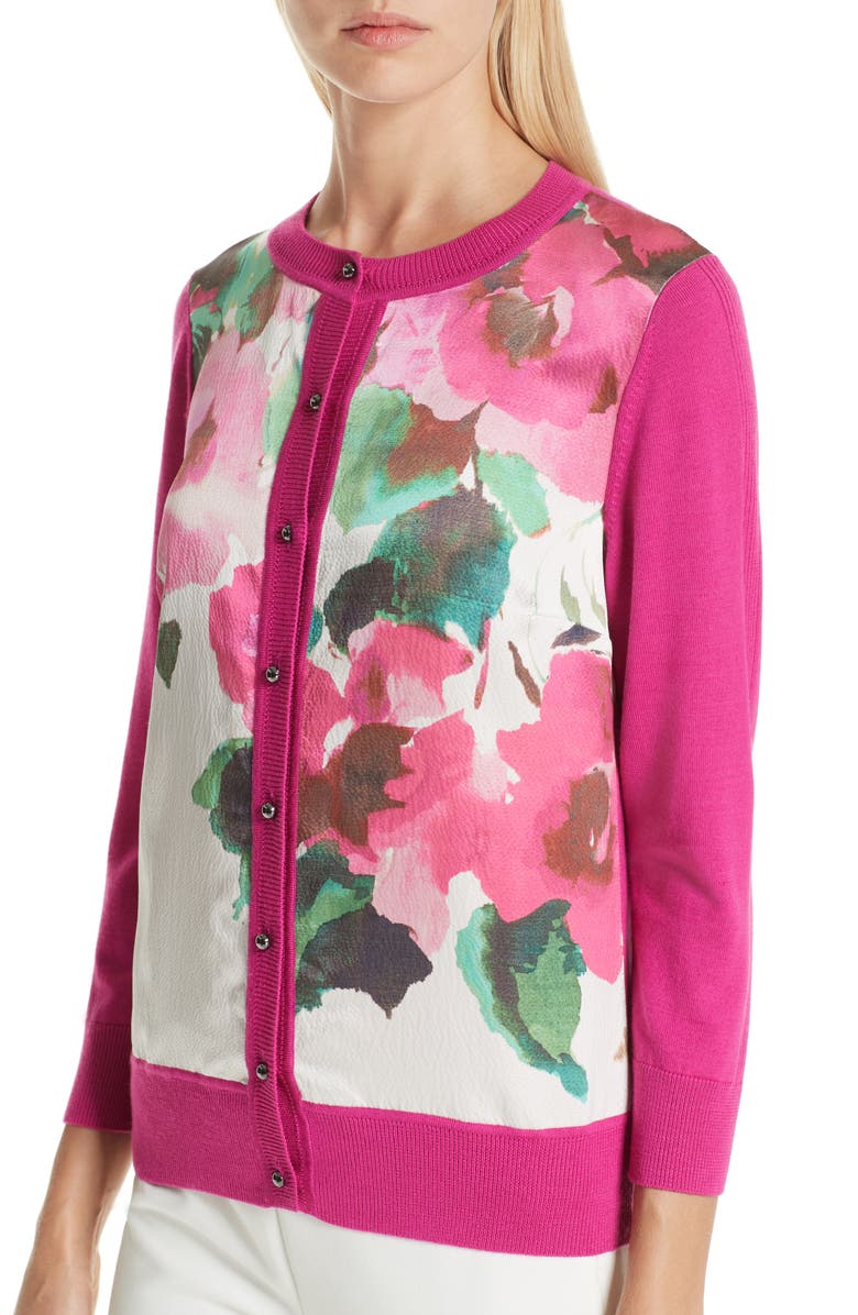 St. John Collection Jersey & Silk Cardigan, Alternate, color,