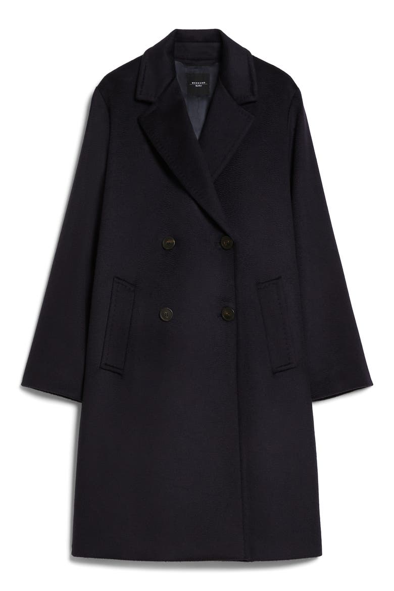 Zum Double Breasted Virgin Wool Coat, Alternate, color, NAVY