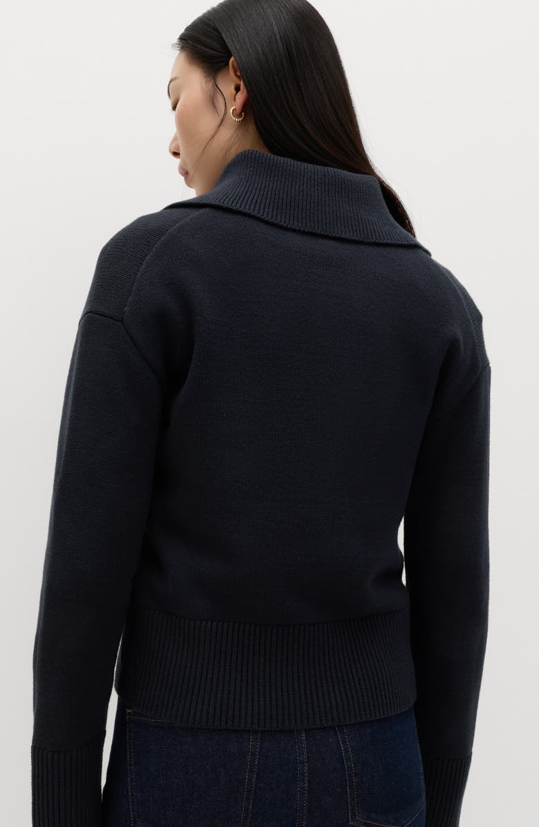 M&S Point Collar Knit Cotton & Wool Blend Jacket, Alternate, color, Midnight Navy Blue