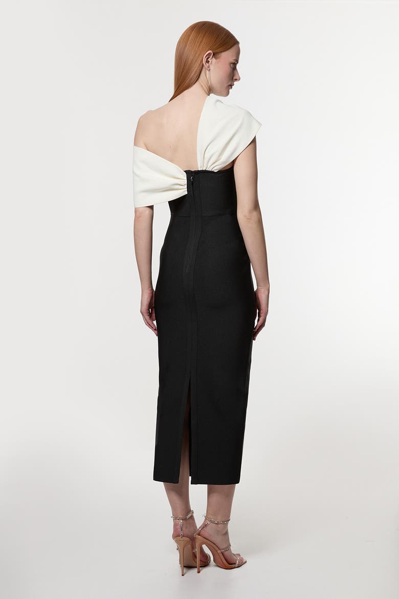 Figure Form Asymmetric Midi Dress, Alternate, color, Black