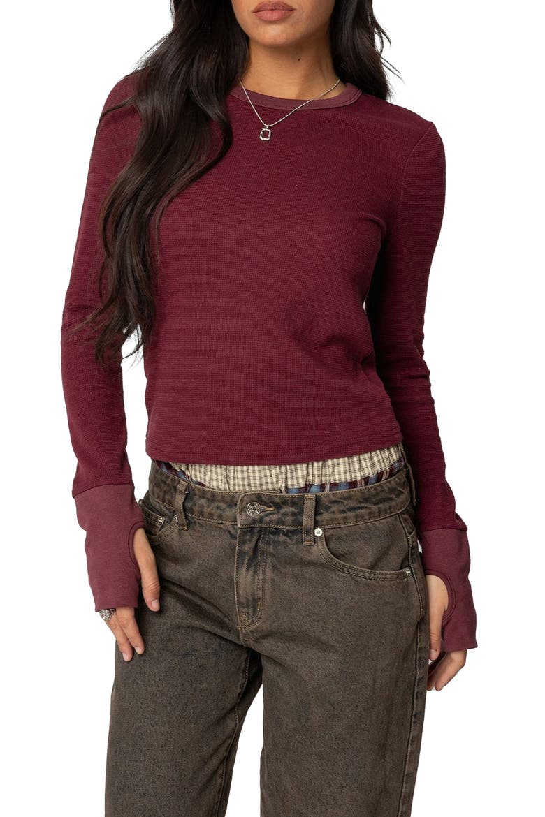 Waffle Long Sleeve T-Shirt, Main, color, BURGUNDY