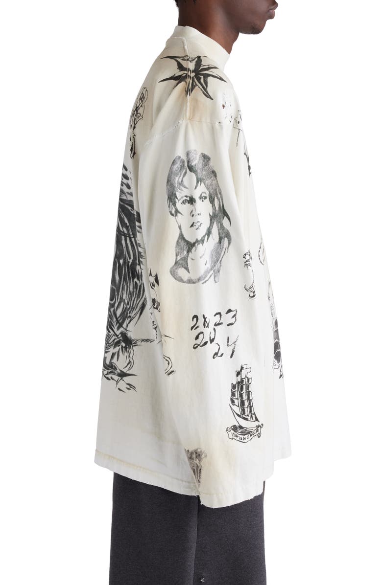 Balenciaga Tattoo Distressed Long Sleeve Cotton Graphic T-Shirt, Alternate, color, 