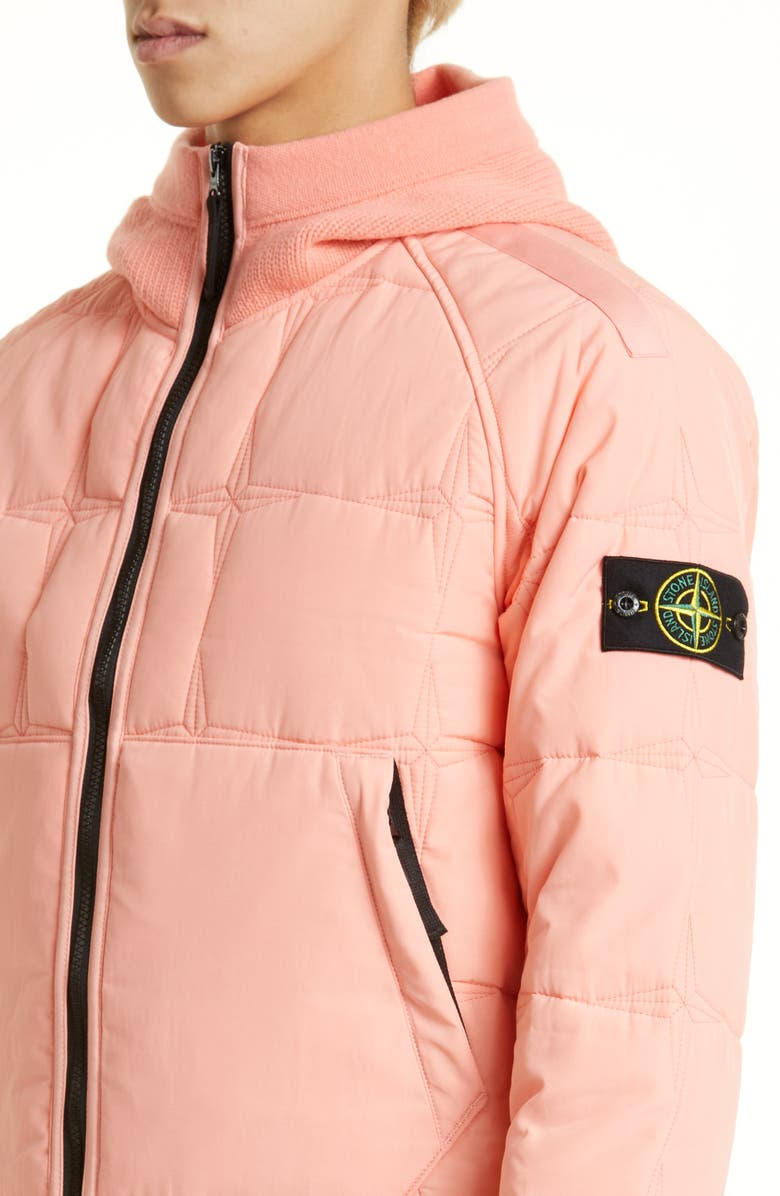 Stone Island Stella Quilted Cupro & Cotton Jacket with Wool Blend Knit Hood, Alternate, color,