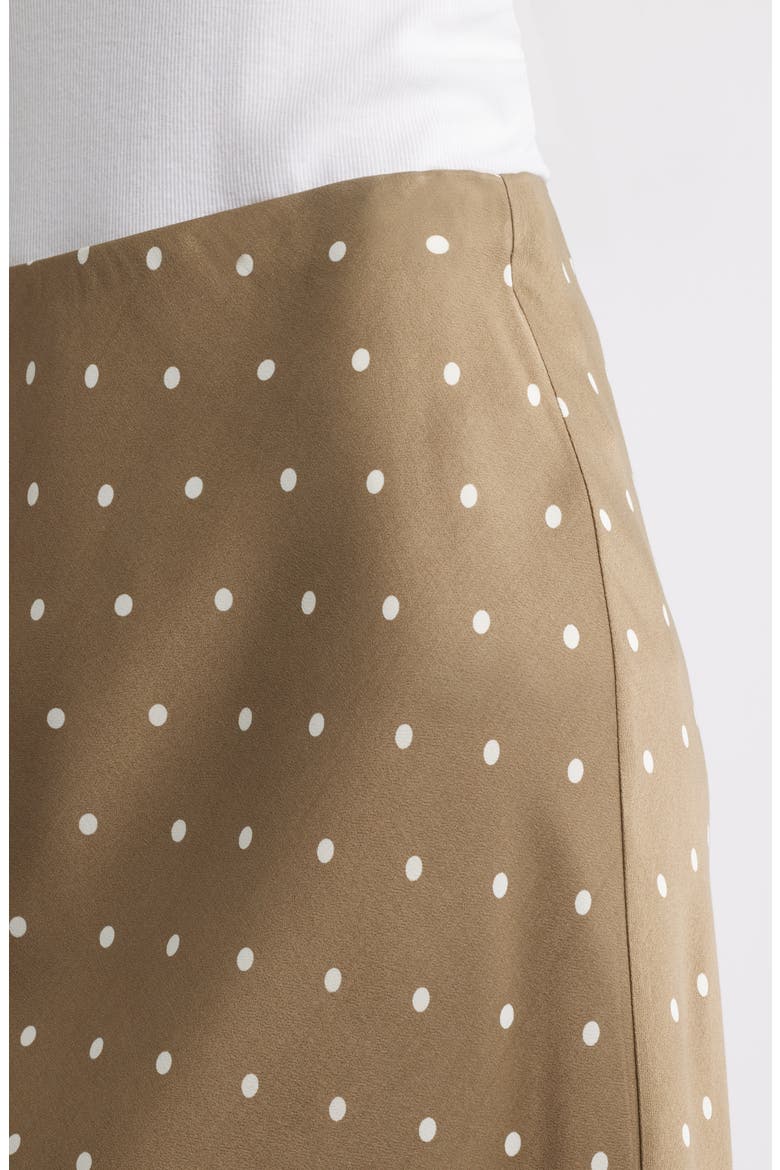 Bias Cut Satin Midi Skirt, Alternate, color, OLIVE- IVORY TOFU ARMEN DOT