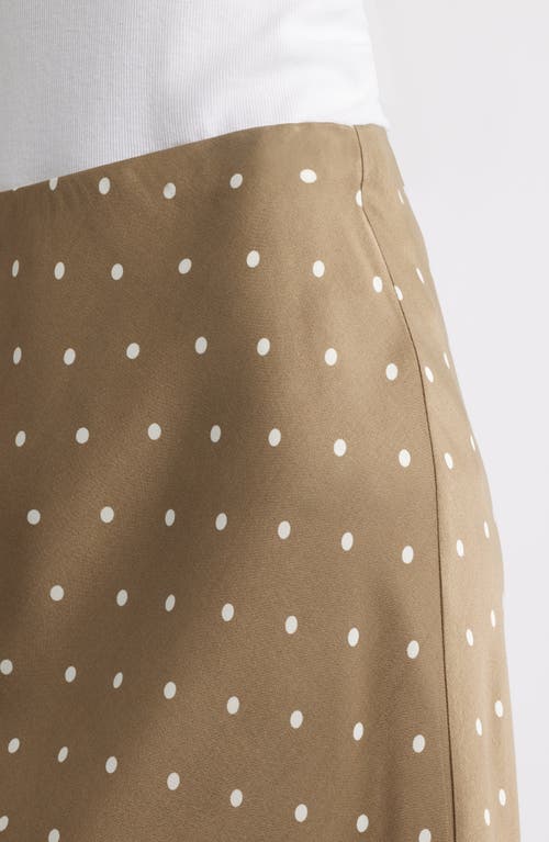 Nordstrom Bias Cut Satin Midi Skirt In Olive- Ivory Tofu Armen Dot