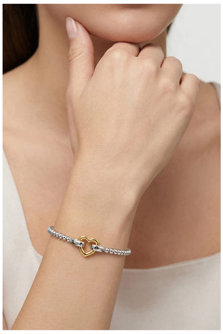 Bujukan Sterling Silver & 14k Gold Heart Bead Bracelet, Alternate, color, STERLING / 14K YELLOW GOLD