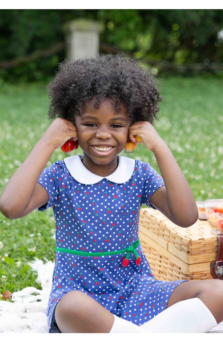 Florence Eiseman Polka Dot Cherry Printed Knit Dress, Alternate, color, Blue Cherry Print