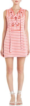 English Factory Stripe Lace-Up Shift Dress