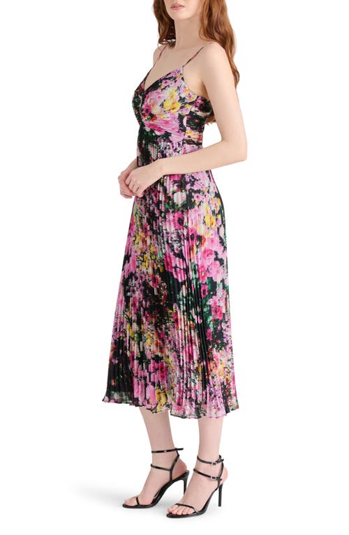 Steve Madden Ray Pleated Floral Chiffon Midi Dress In Black Multi
