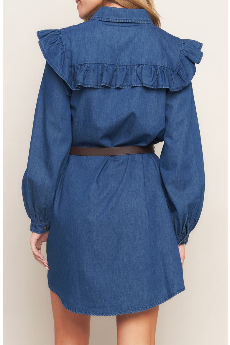 Ruffle Long Sleeve Belted Denim Shirtdress, Alternate, color, MEDIUM INDIGO