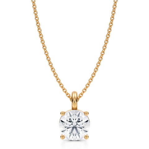 Round Solitaire Lab Diamond Pendant Necklace 14K 1.5ct