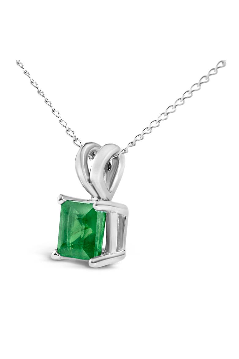 14K Gold 5x5 MM Square Shaped Gemstone Solitaire Pendant Necklace, Alternate, color, Green Emerald | White