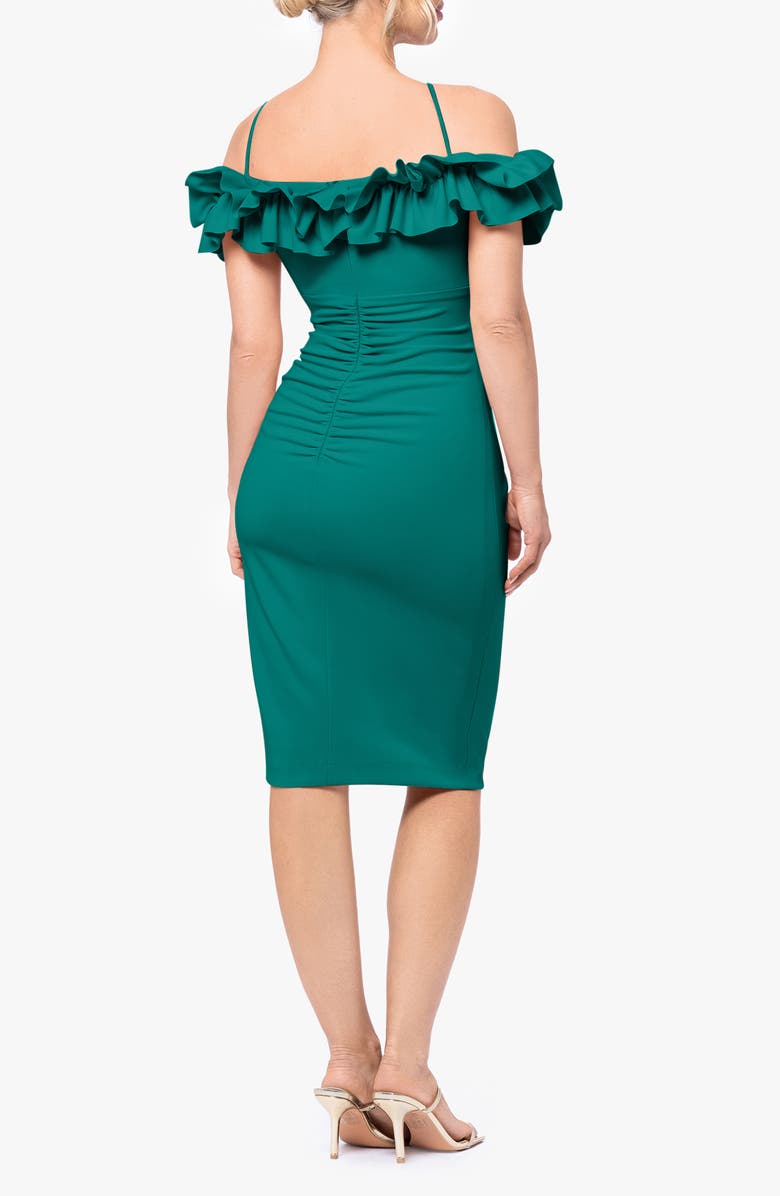 Xscape Evenings Ruffle Off the Shoulder Scuba Crepe Sheath Dress, Alternate, color, 