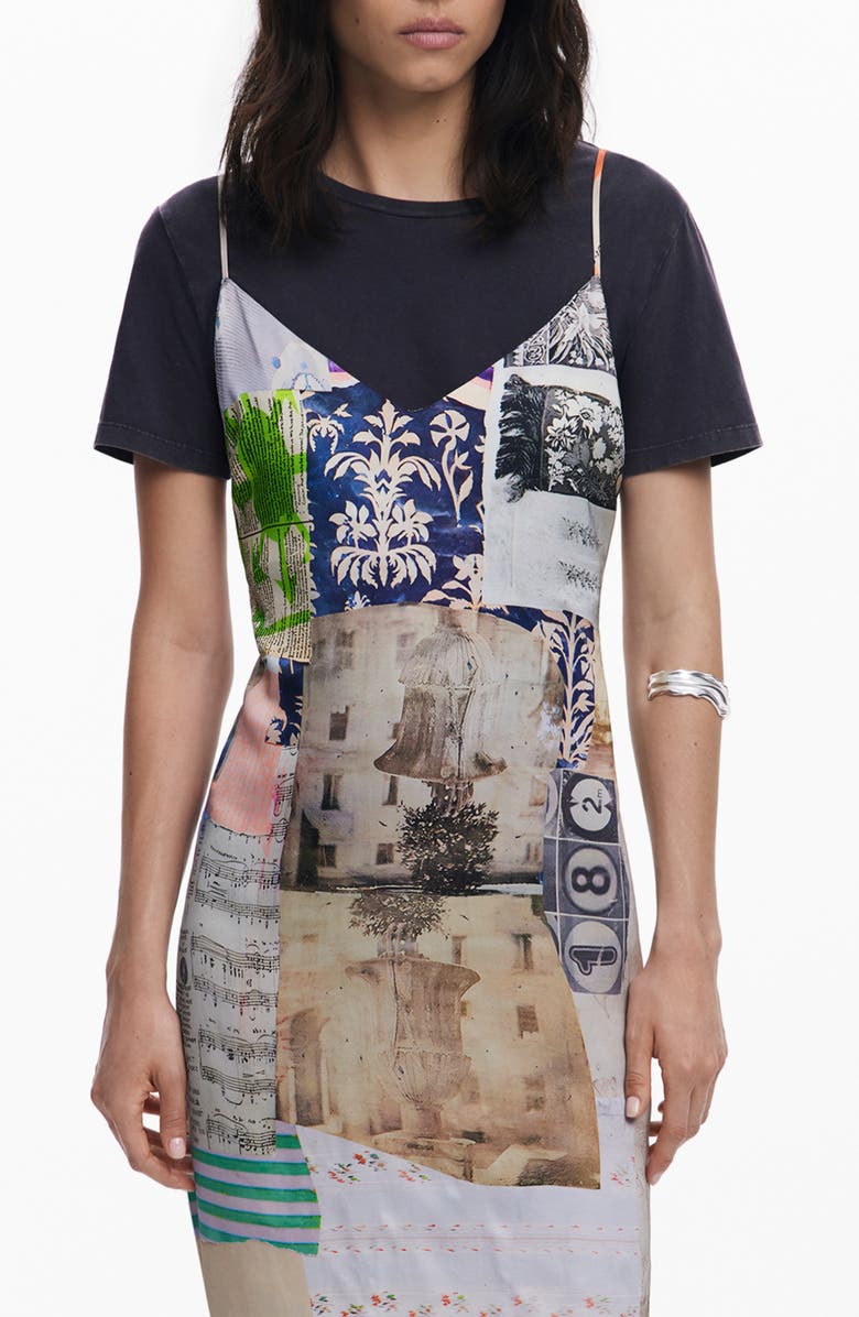 Desigual Collage 2-in-1 T-Shirt & Slipdress Set, Alternate, color, Beige