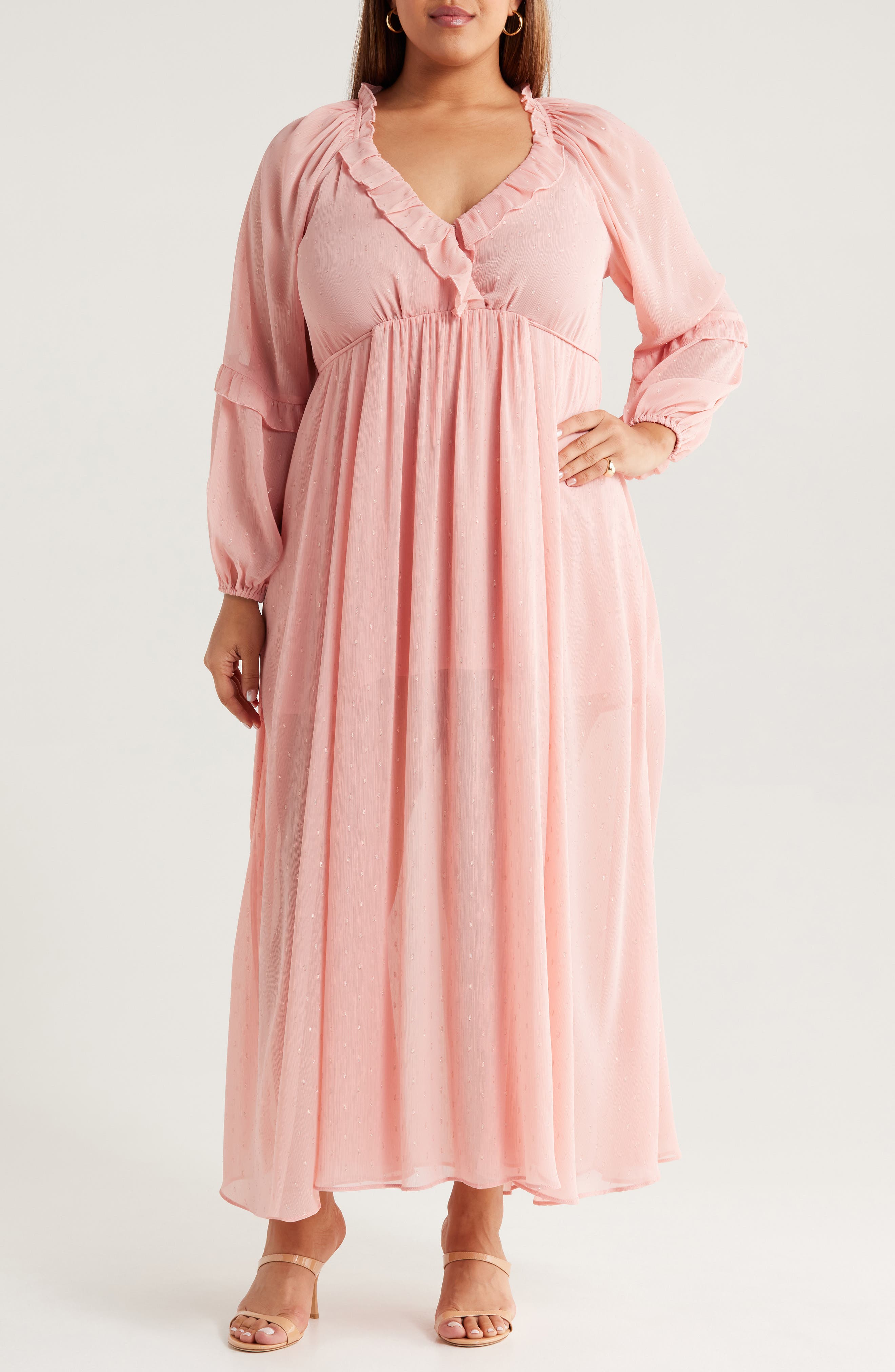 Socialite Metallic Floral Print Long Sleeve Maxi Dress
