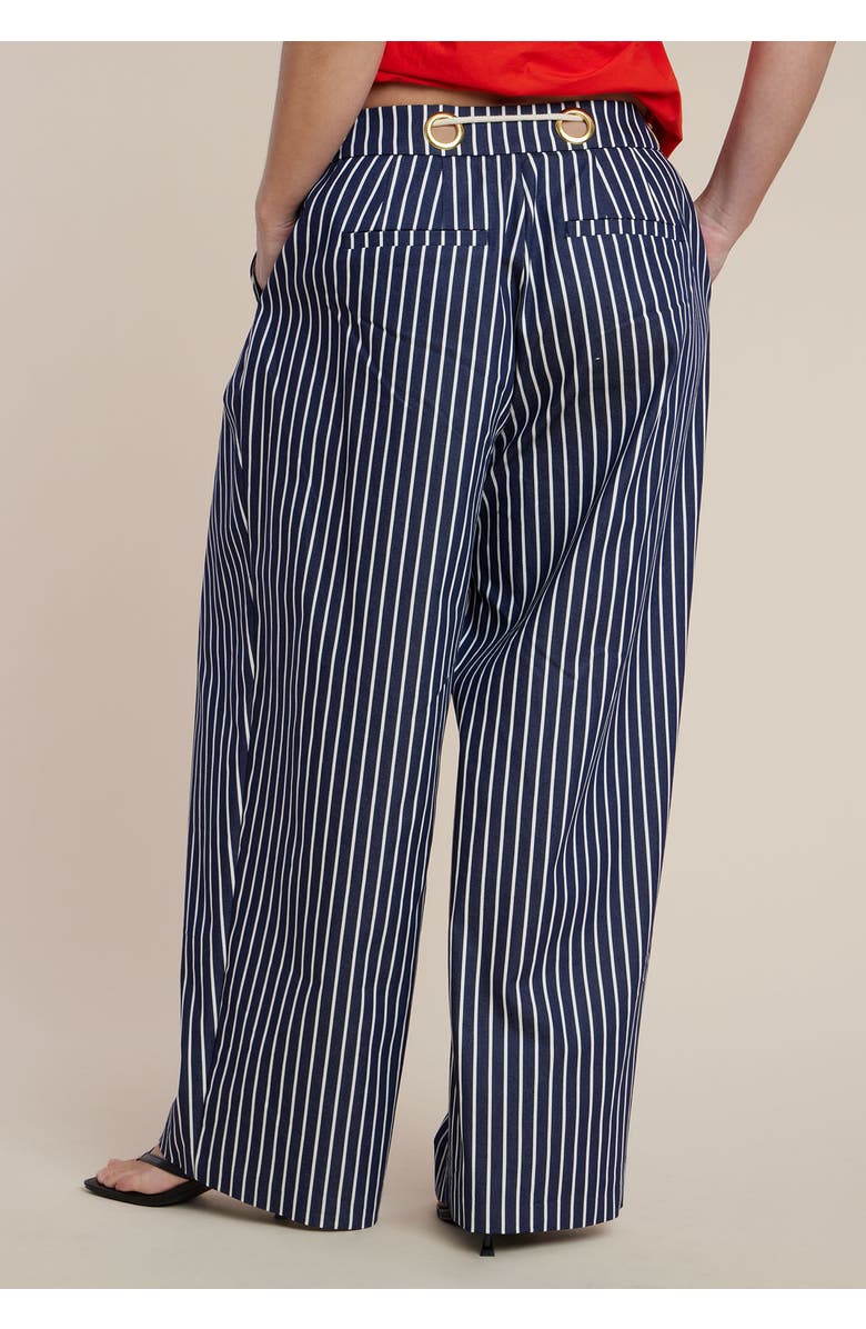 ELOQUII Striped Pant With Rope Belt, Alternate, color, Navy Stripe