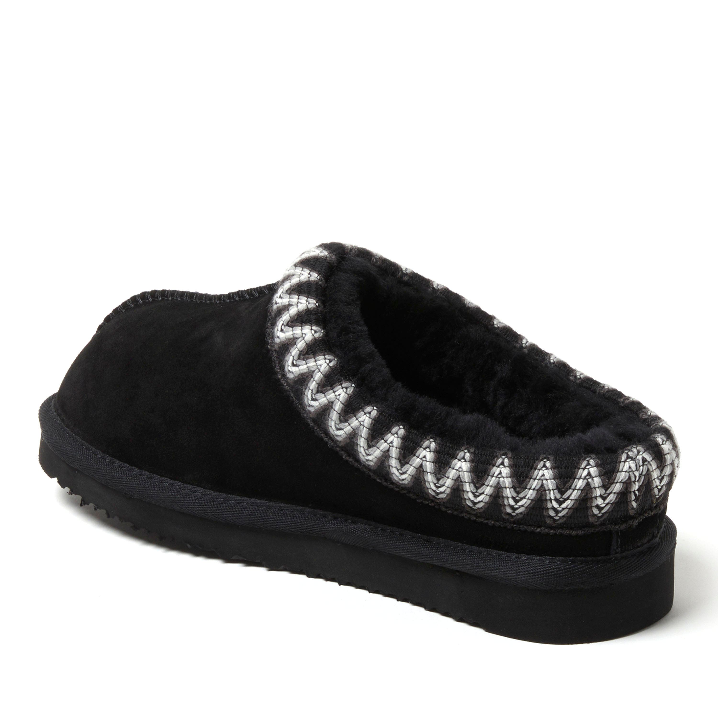 DEARFOAMS Fireside Greta Genuine Shearling Clog Slipper with Embroidery, Alternate, color, Black