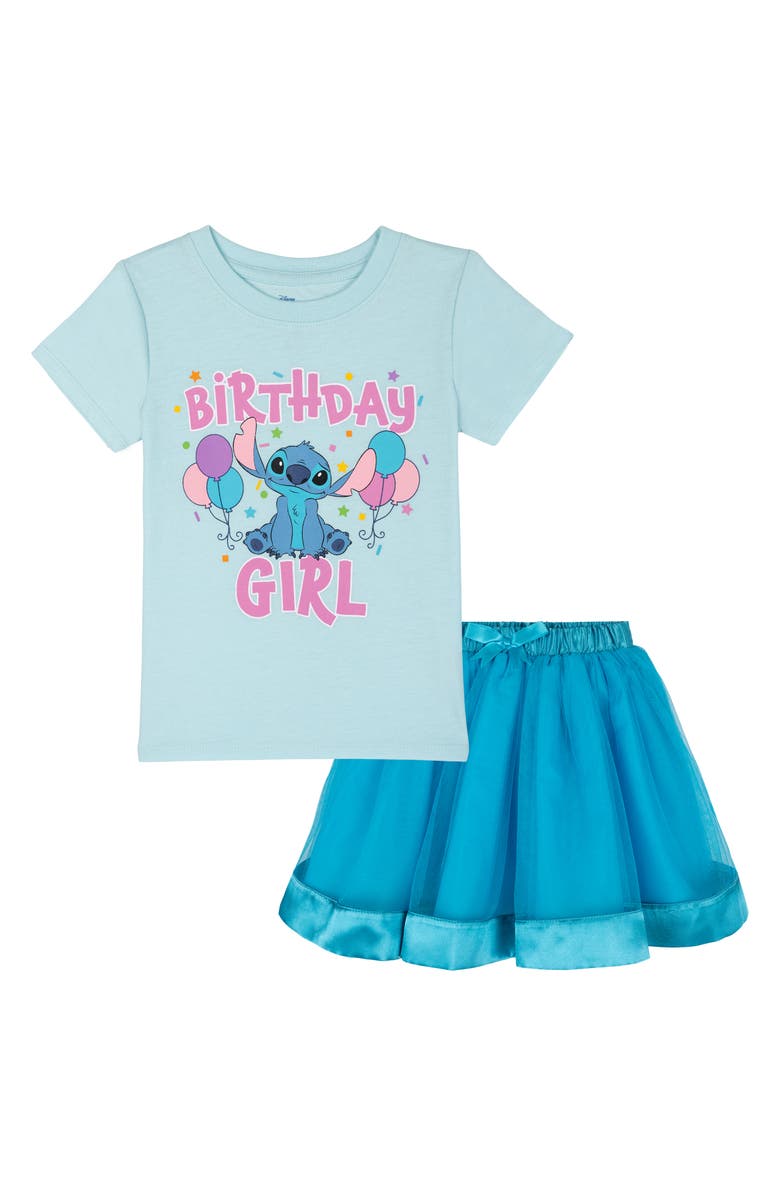 Disney Lilo & Stitch 2-Piece Short Sleeve T-Shirt and Skirt Set, Main, color, Blue Atoll Stitch