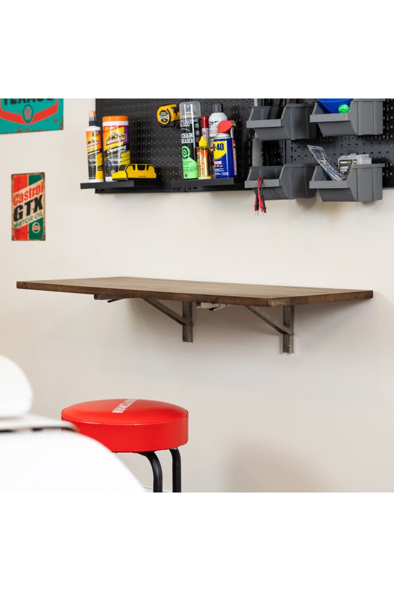 Wakefield Foldable Workbench - Dark Wood Tabletop with Stainless Hardware - Heavy-Duty Table, Main, color, Dark Wood