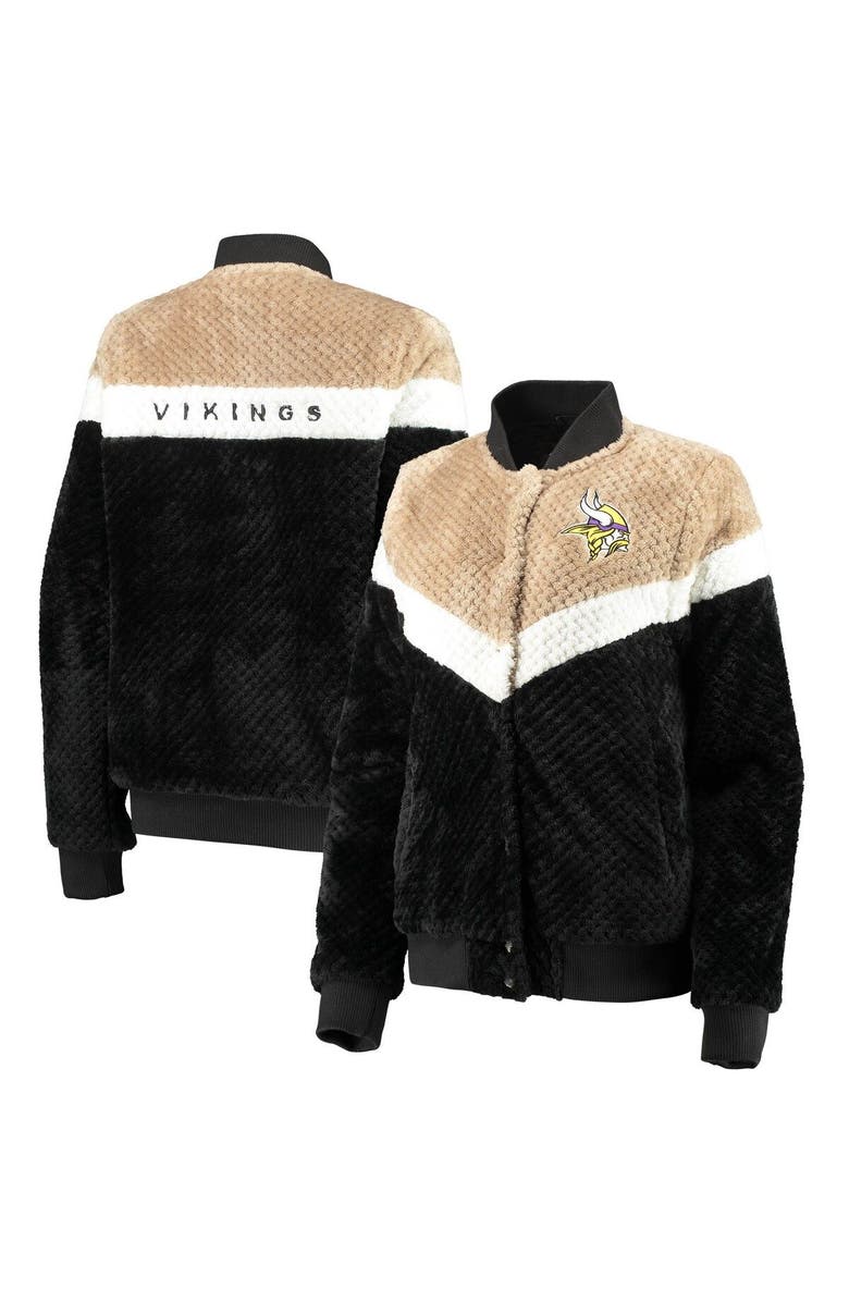 G-III 4HER BY CARL BANKS Women's G-III 4Her by Carl Banks Black/Cream Minnesota Vikings Riot Squad Sherpa Full-Snap Jacket, Main, color, 