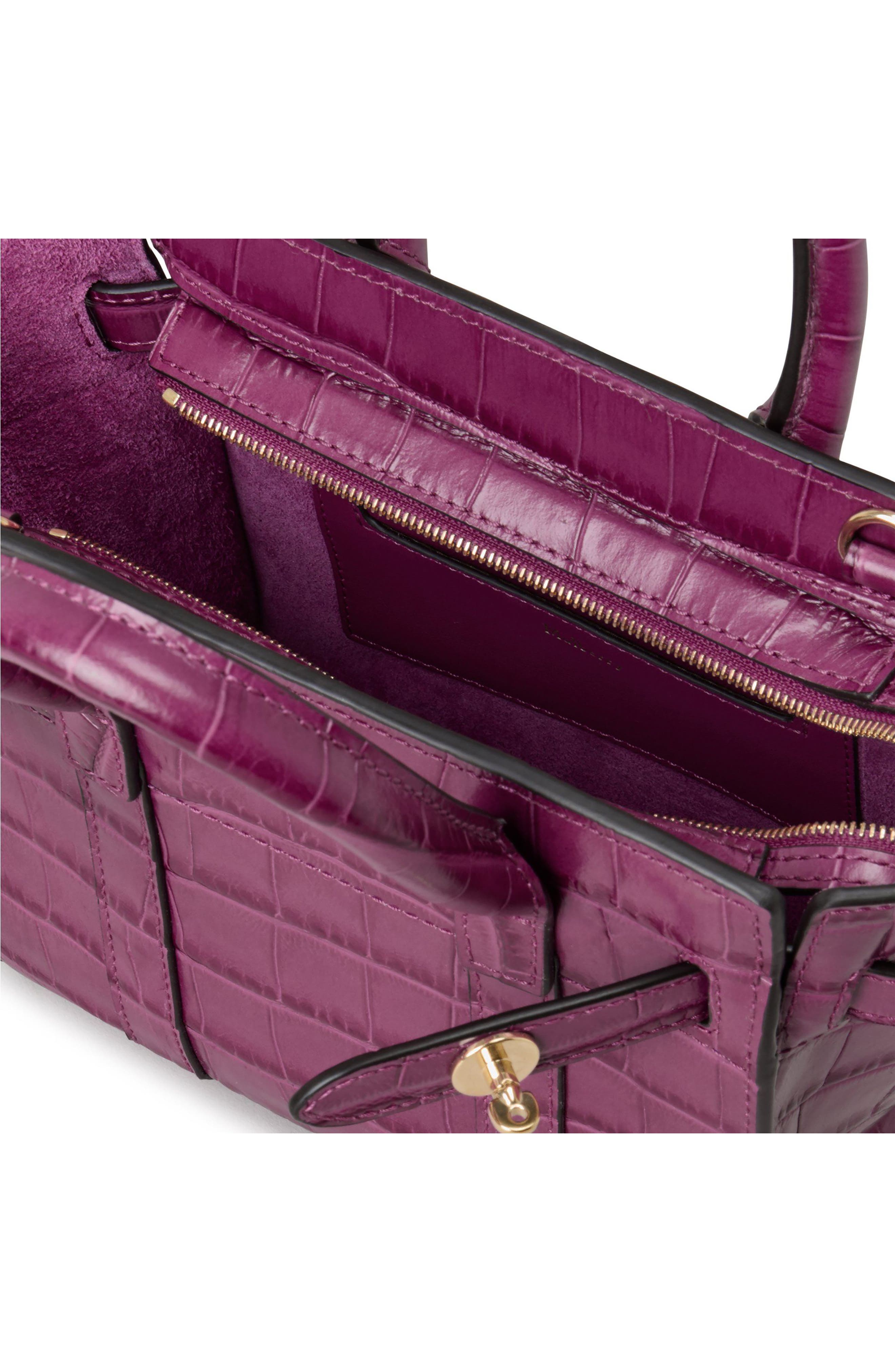 Mulberry Micro Zipped Bayswater Croc Embossed Leather Satchel, Alternate, color, 