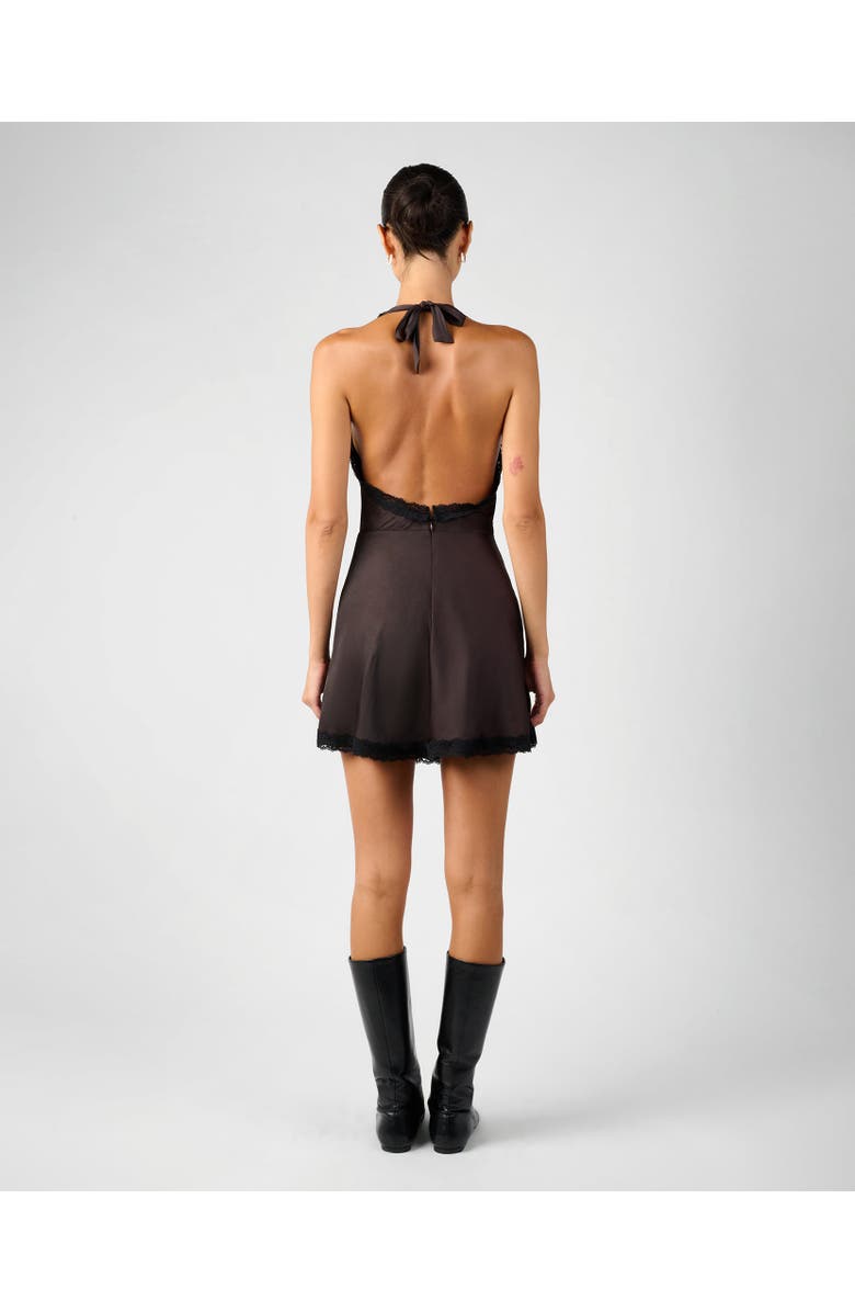 WeWoreWhat Halter Lace Mini Dress, Alternate, color, Dark Brwn/Blak