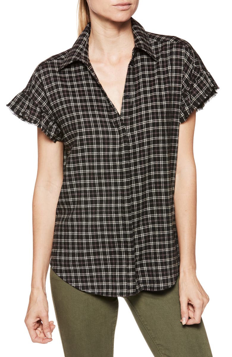 PAIGE Jaylin Raw Edge Ruffle Sleeve Shirt, Main, color, 