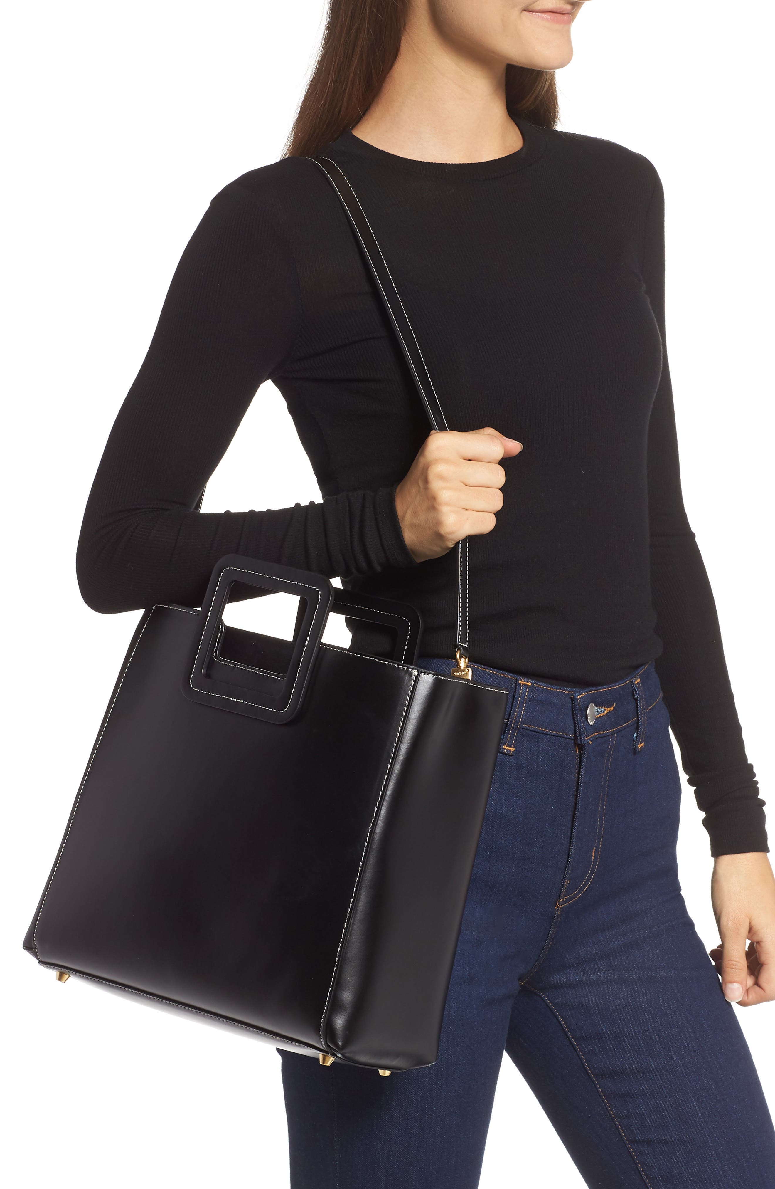 STAUD Shirley Calfskin Leather Handbag, Alternate, color, 