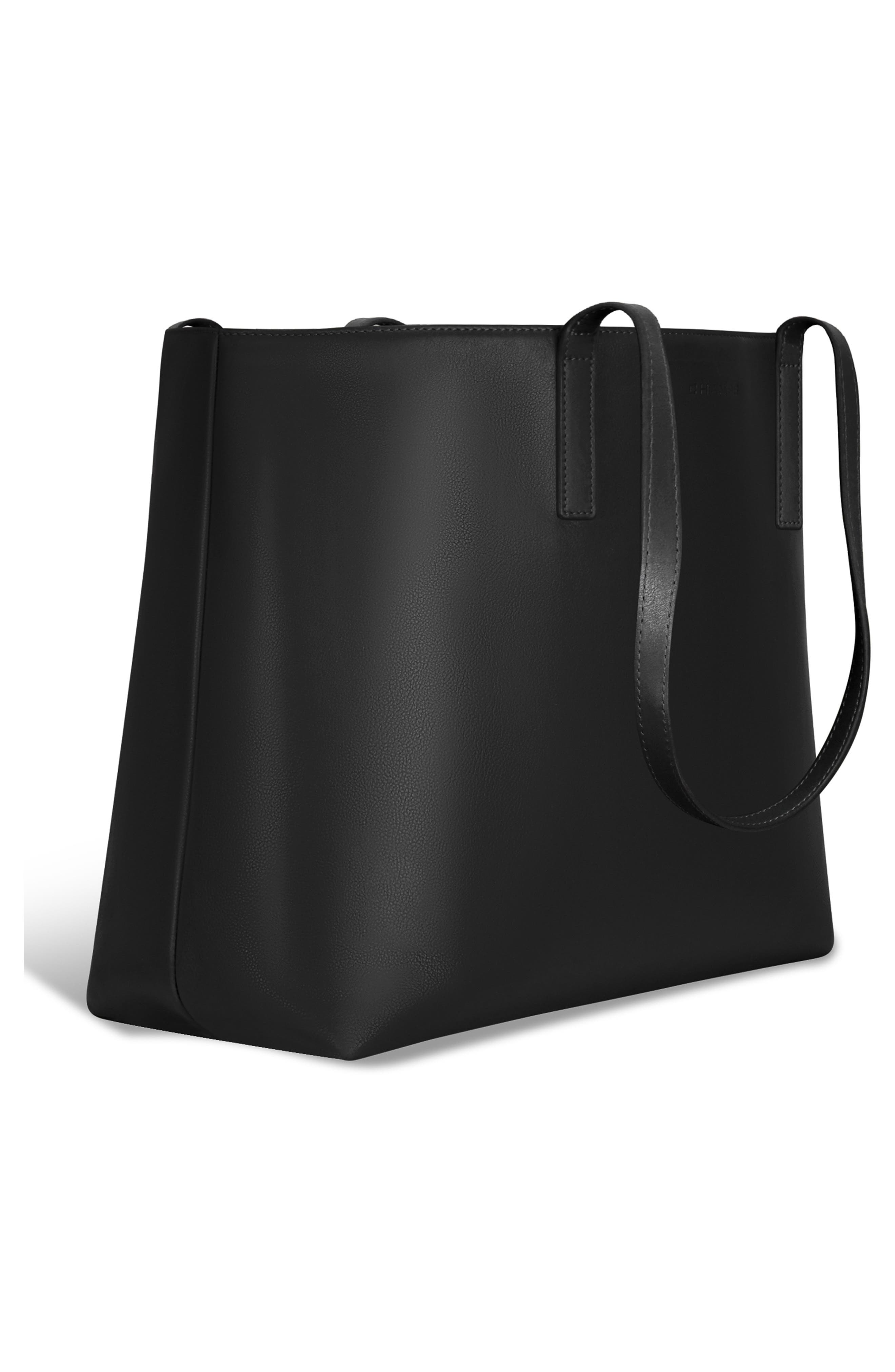 Onyx Leather Open Tote, Alternate, color, BLACK