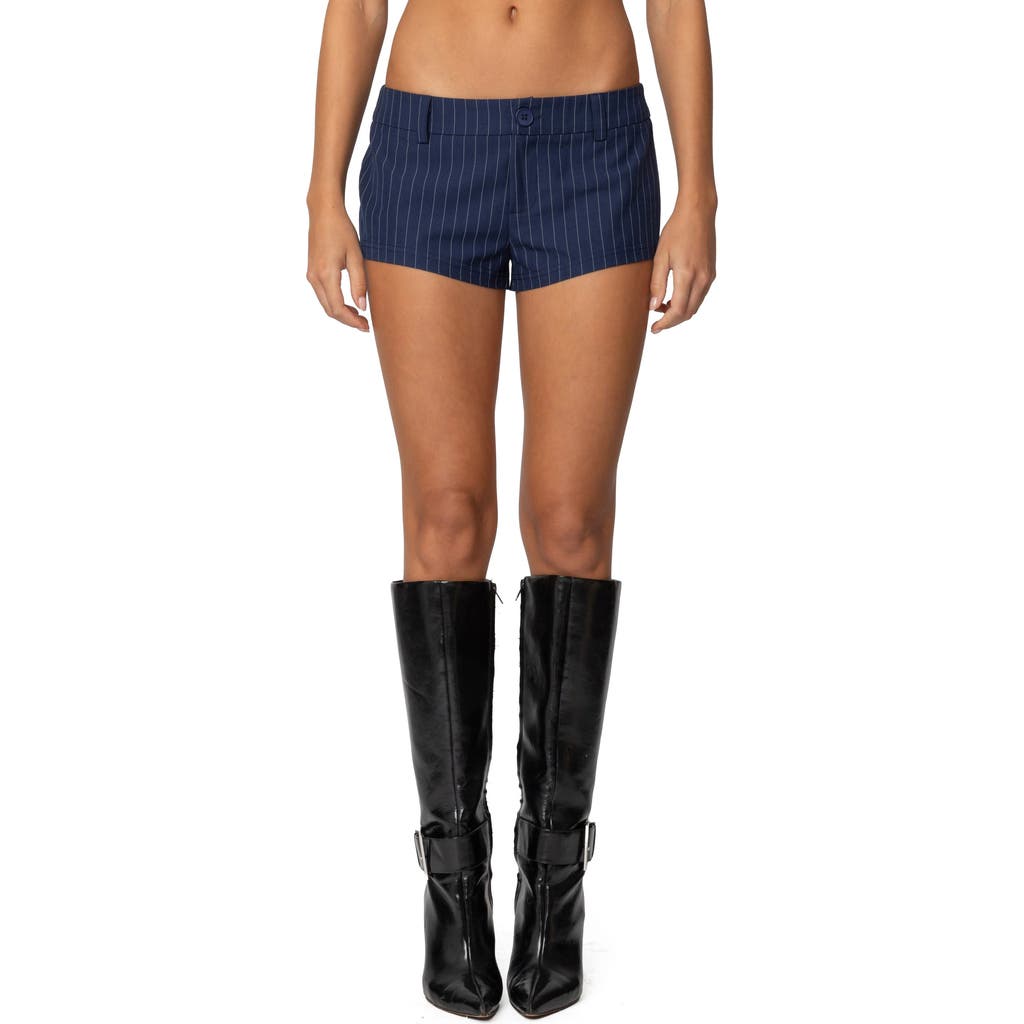 Edikted Harrison Pinstripe Low Rise Microshorts In Navy
