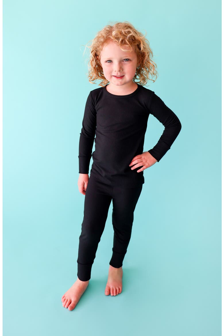 Long Sleeve Rib Fitted Two-Piece Pajamas, Alternate, color, BLACK