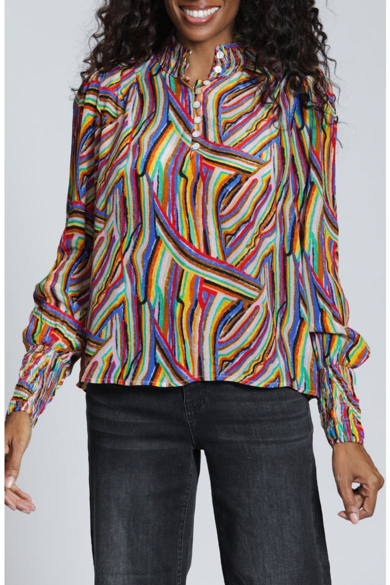 Print High Neck Shirt, Main, color, RED BLUE MULTI
