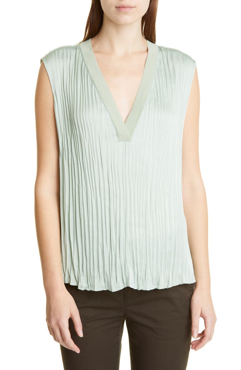 Vince Crushed Sleeveless Double V-Neck Blouse, Main, color,