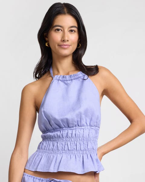Air Linen Smocked Halter Top