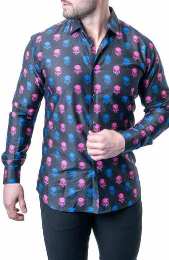 Maceoo Fibonacci Skull Print Contemporary Fit Button-Up Shirt
