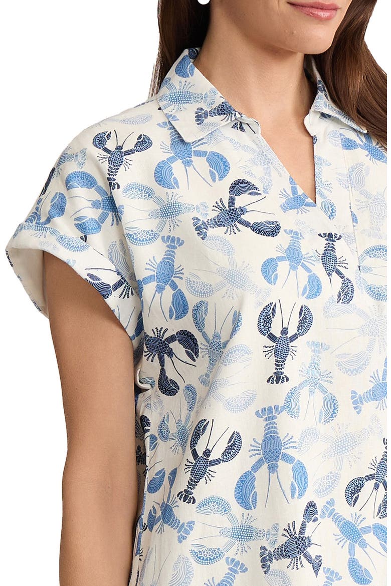 Print Short Sleeve Linen Blend Shift Dress, Alternate, color, NATURAL WHITE MULTI