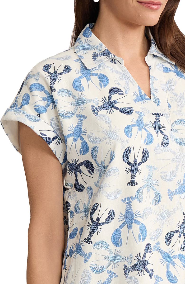 Jones New York Print Short Sleeve Linen Blend Shift Dress, Alternate, color, Natural White Multi