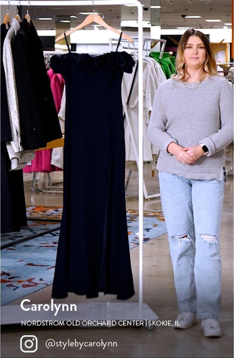 Off the Shoulder Ruffle Crepe Trumpet Gown, sales video thumbnail