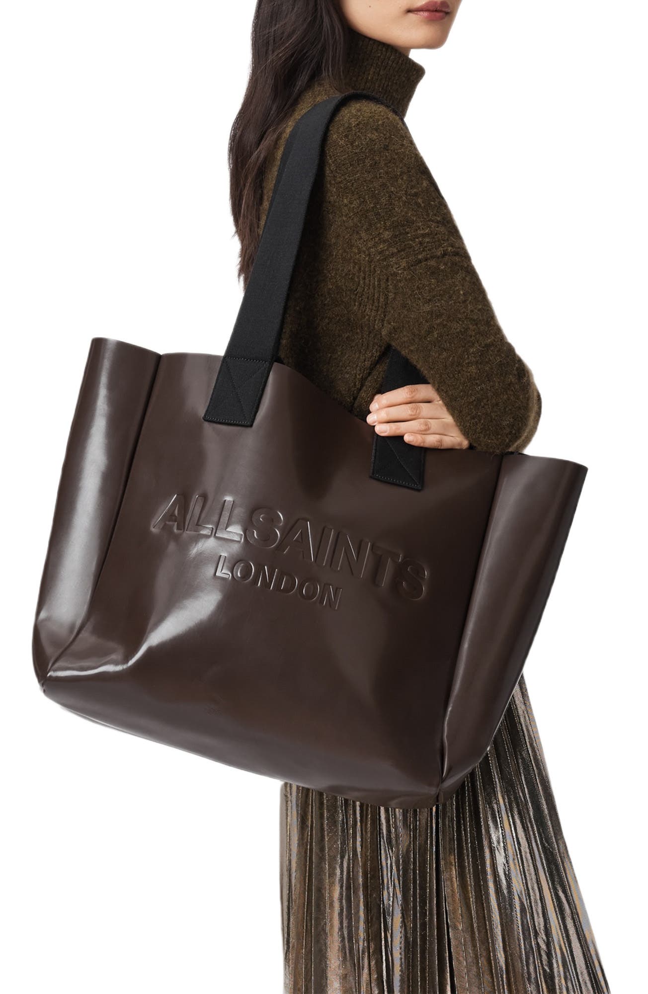 AllSaints Izzy Leather Tote, Alternate, color, Fango Brown
