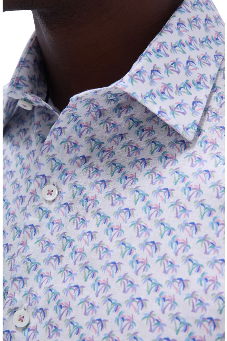 Orson Palm Tree Print Short Sleeve Linen & Cotton Button-Up Shirt, Alternate, color, LILAC