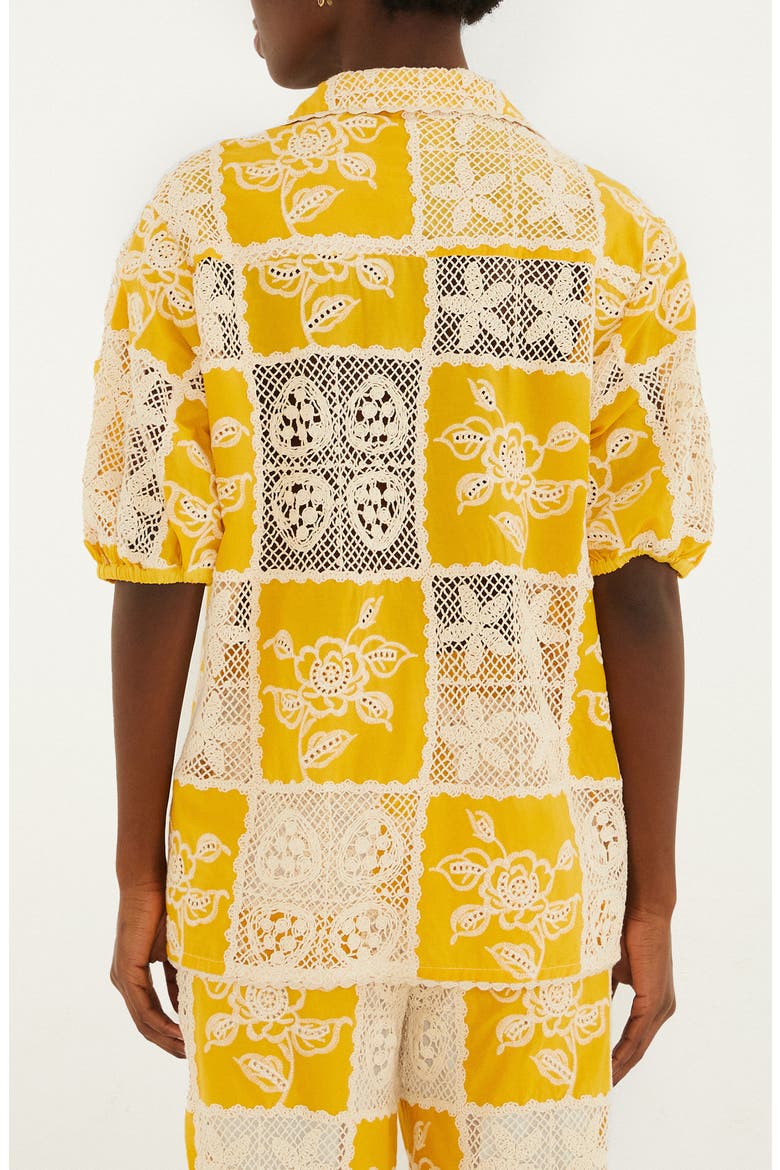 Lace Patchwork Cotton Button-Up Shirt, Alternate, color, OFF-WHITE/ YELLOW